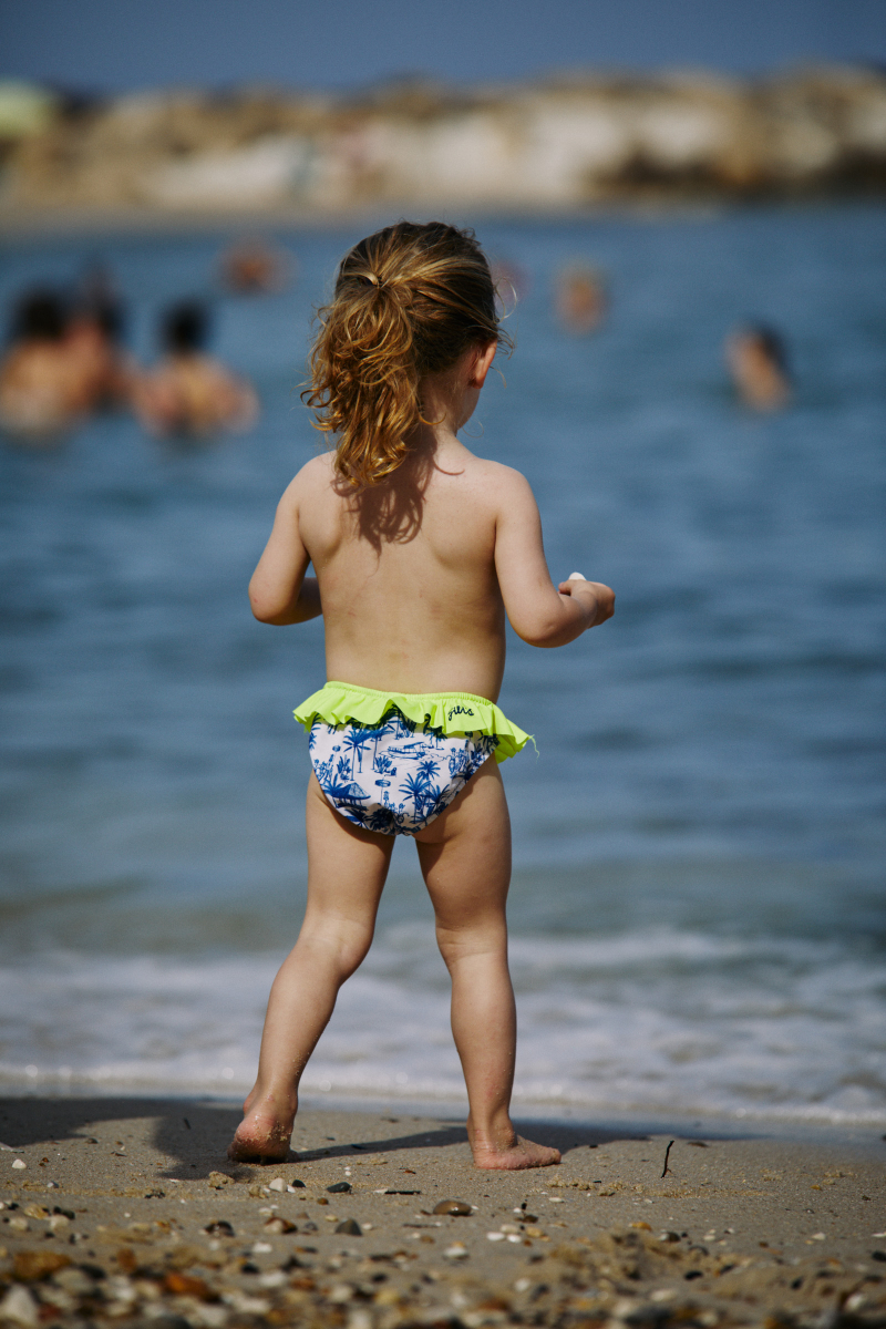 baby girl wearing a Toile de Jouy Balinaise bikini bottom