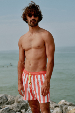 Man wearing a Screech swimsuit with elasticated belt Trawangan Coral Costa Nova